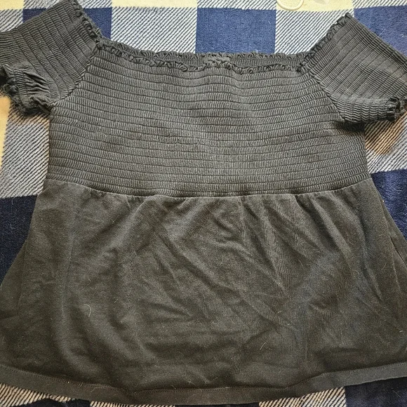 Moda International Womens Black Off The Shoulder Short Sleeve Top Size Large - Picture 2 of 7